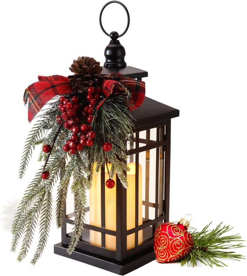 KAMPGO Christmas Lantern Christmas Decorative Lantern Snow Globe Christmas Decorations Indoor Outdoor Flashing Candle Lights, Dining Table Fireplace Decoration Hanging Candle Lanterns Holiday Decor - Image 1